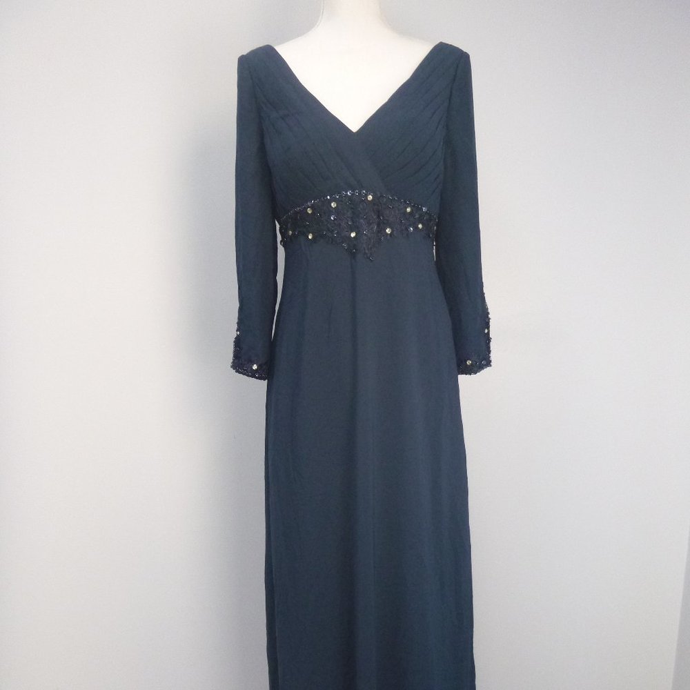 JJ's House Blue Empire V-Neck Long Mother of the Bride Dress Sz 8 14434